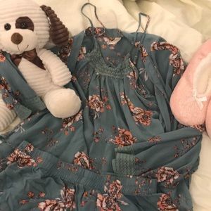 Three piece green flowered pajama set